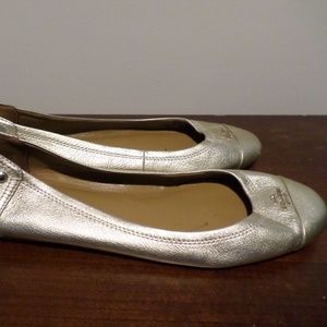 Coach Leather Women's Flats Slip on Shoes Women's Gold Logo - Size 10B